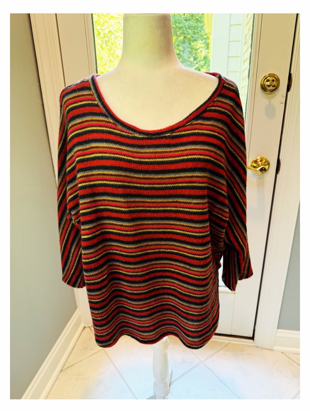 Striped Scoop Neck Sweater in Red Multi